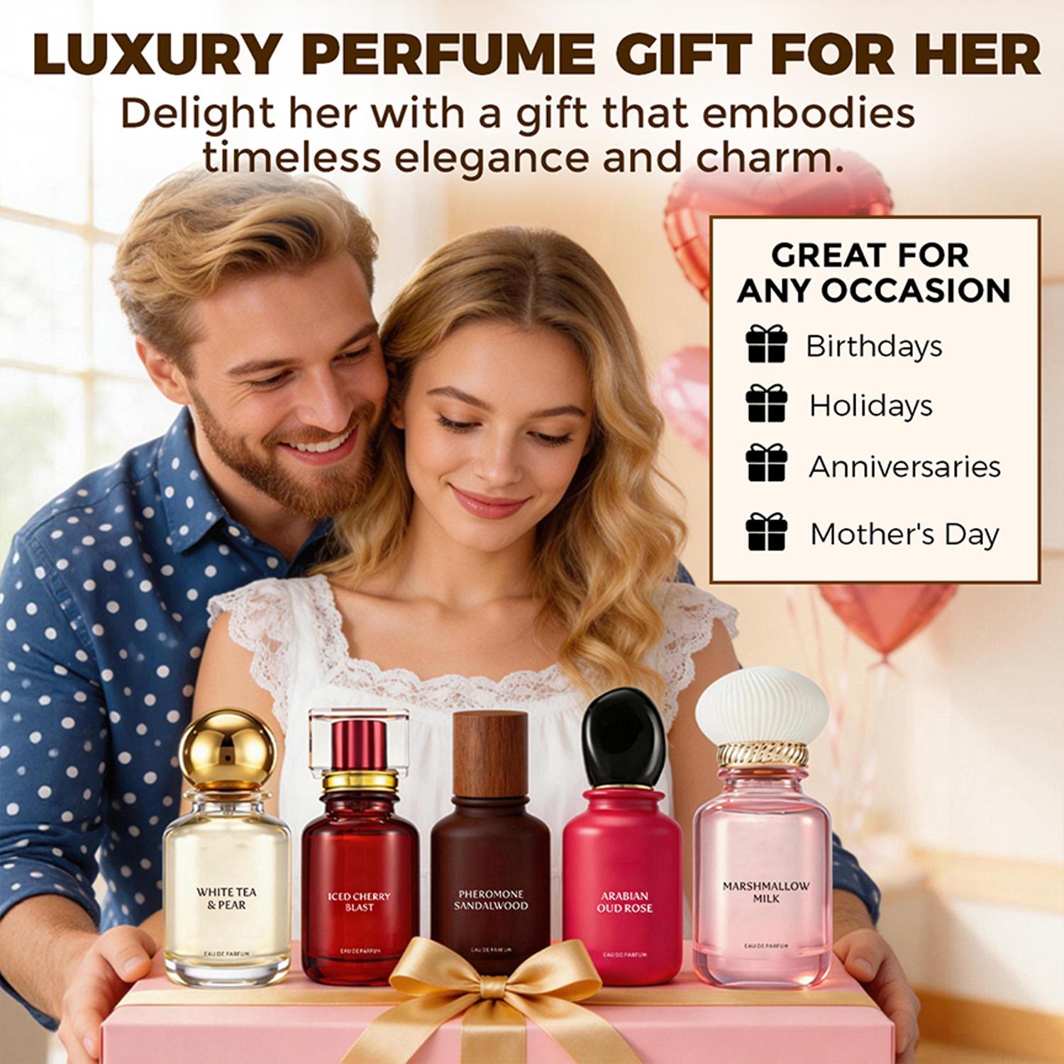 Eau de Parfum Marshmallow Milk, Arabian Oud Rose, Iced Cherry Blast, Pheromone Sandalwood, White Tea & Pear 58ml (1.96 oz) Long Lasting Perfume for Men & Women