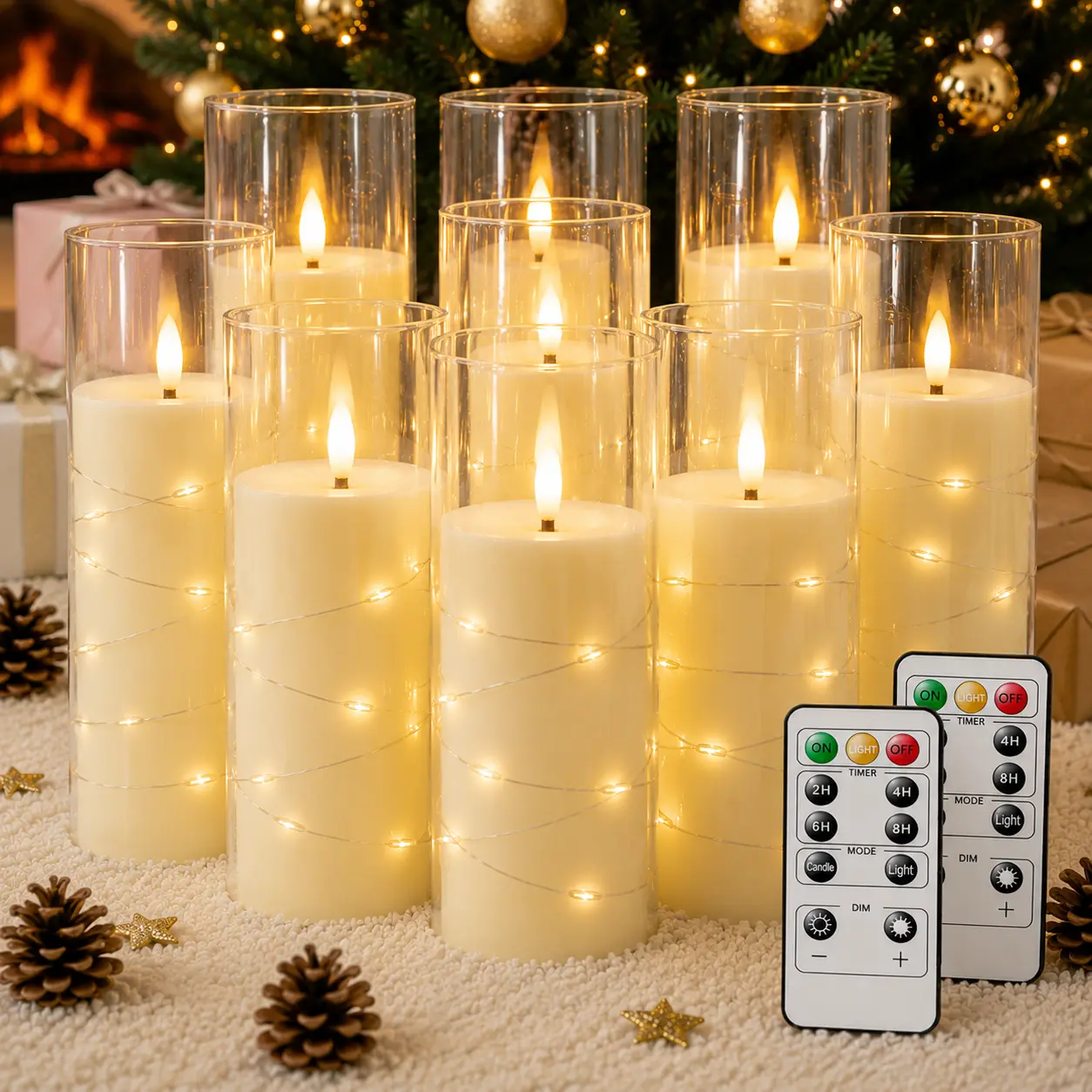 Flameless Candle with Remote Timer – 9 Flickering Acrylic Battery Operated LED Pillar Candles with Embedded Star String for Christmas, Wedding, Home Decor, and as a Gift Led Candler Led Decoration Lamp Back to School
