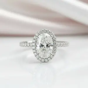 Oval Cut Halo Diamond Option 14k White Gold Engagement Ring