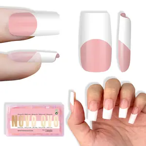 【LIVE】NOVO OVO Medium Square Wide White French Tip Baby Pink+Short Sharp Square Pure Color Toe Nail TipsPink+ French Tips Solution_UV Nail Glue Builder Gel Top