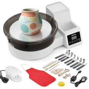 【DealsForYouDays】VEVOR Pottery Wheel for Adults, 11" Aluminum Turntable, 450W Electric Table Top Pottery Wheel with Foot Pedal, 30-300 RPM Adjustable Speed, Detachable Basin, for Beginners, DIY Clay Art Craft, White