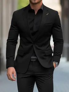 Men's High-End Solid Color Suit Jacket, Business Formal Fitted Cut, Gentleman Style, Comfortable Fit, All Seasons Wear