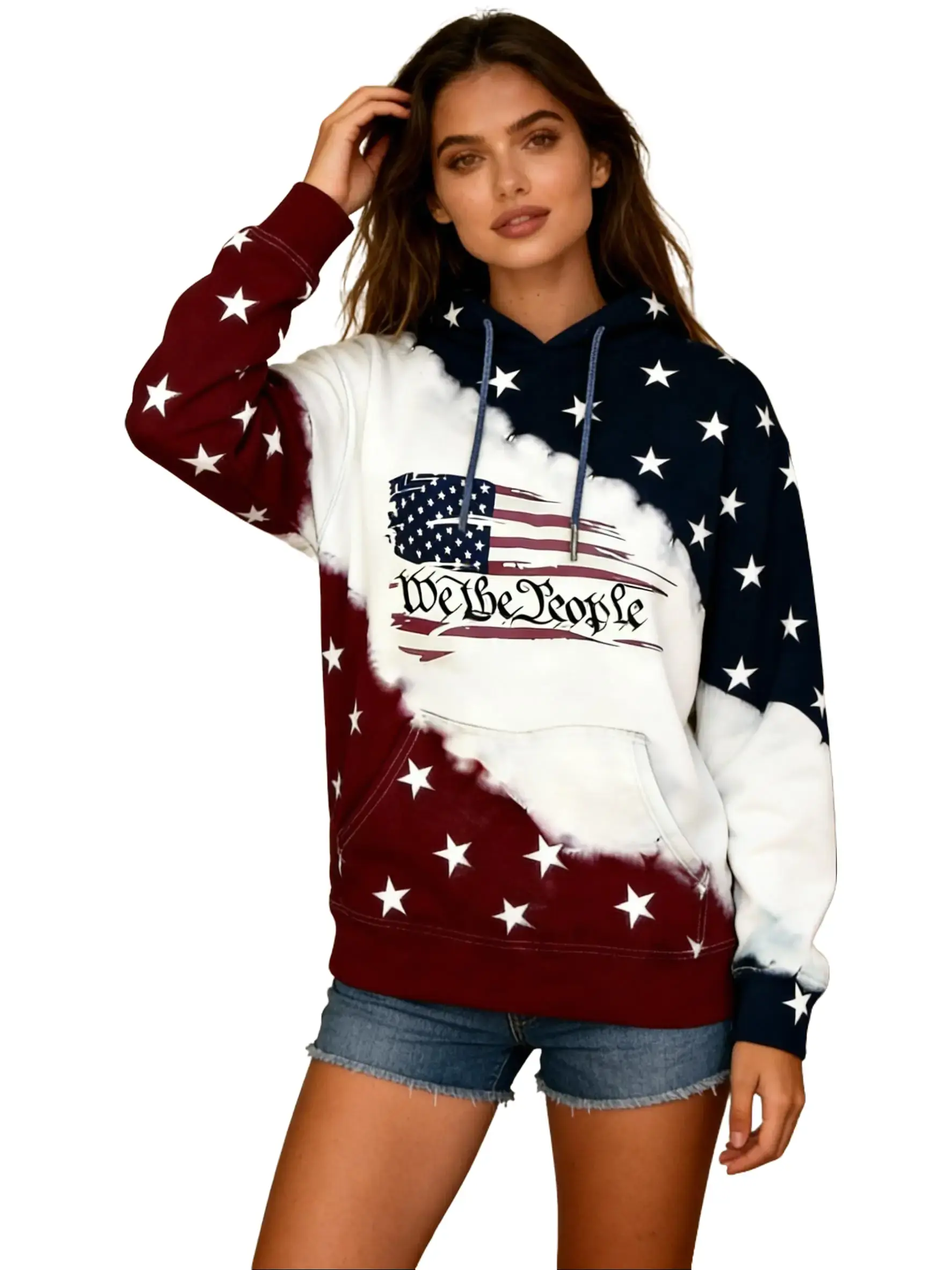 Sweatshirts for Women, Western Ethic Hoodie Sweatshirt, Aztec Style American flag Print Graphic Sweatshirts Pullover Hooded Pullover Tops