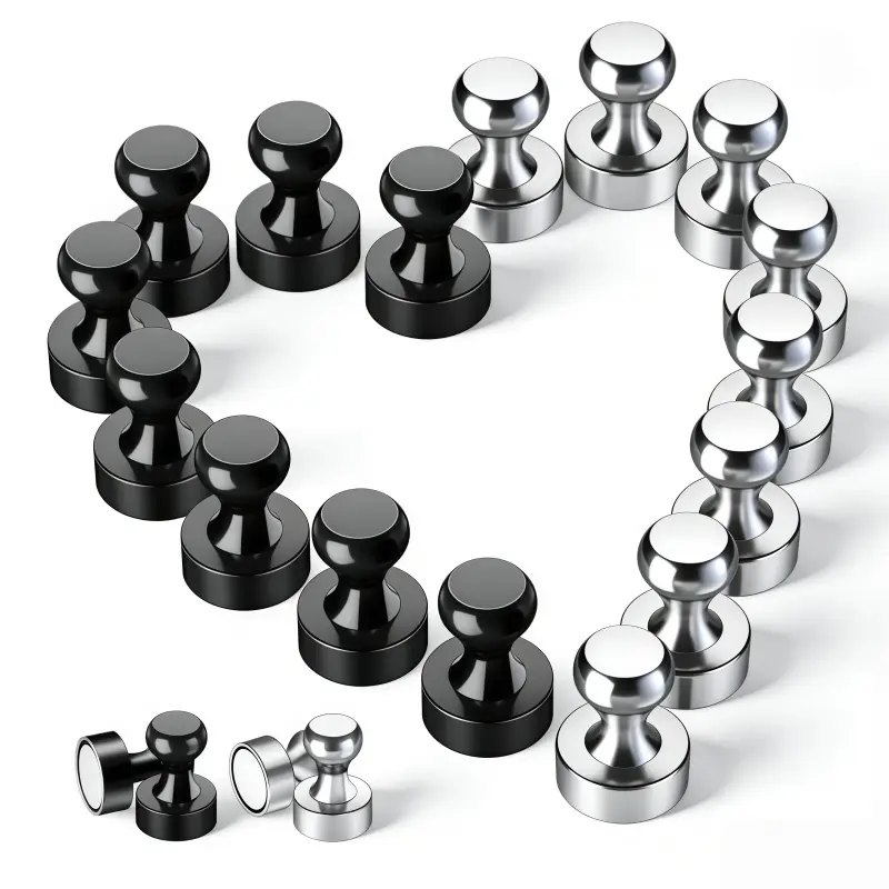 Brushed Nickel Strong Magnet Thumbtacks (0.47in x 0.47in) with Protective Coating - Black Metal, Easy Grip, Strong Pull - Home Improvement Kitchen Fixture Accessories for Refrigerators, Classrooms, Sticky Notes, Office Decorations