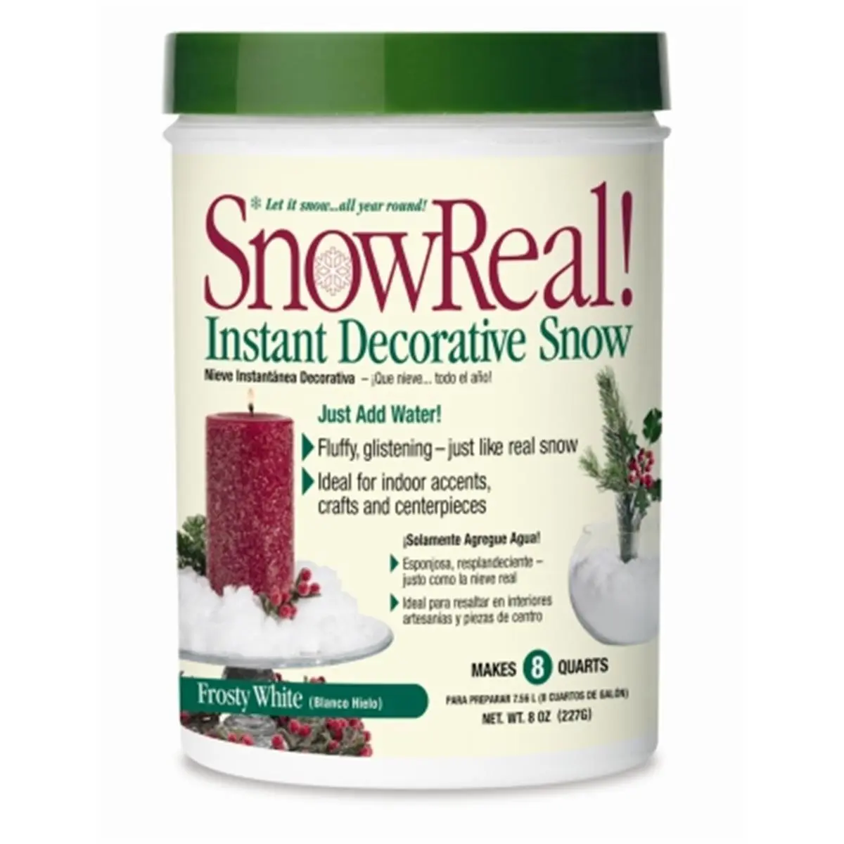 JRM Chemical SR-08 Instant Decorative Snow - 12-Pack 8 oz Jars, Non-Toxic Polymer, Just Add Water - for Table Centerpieces, Holiday Displays
