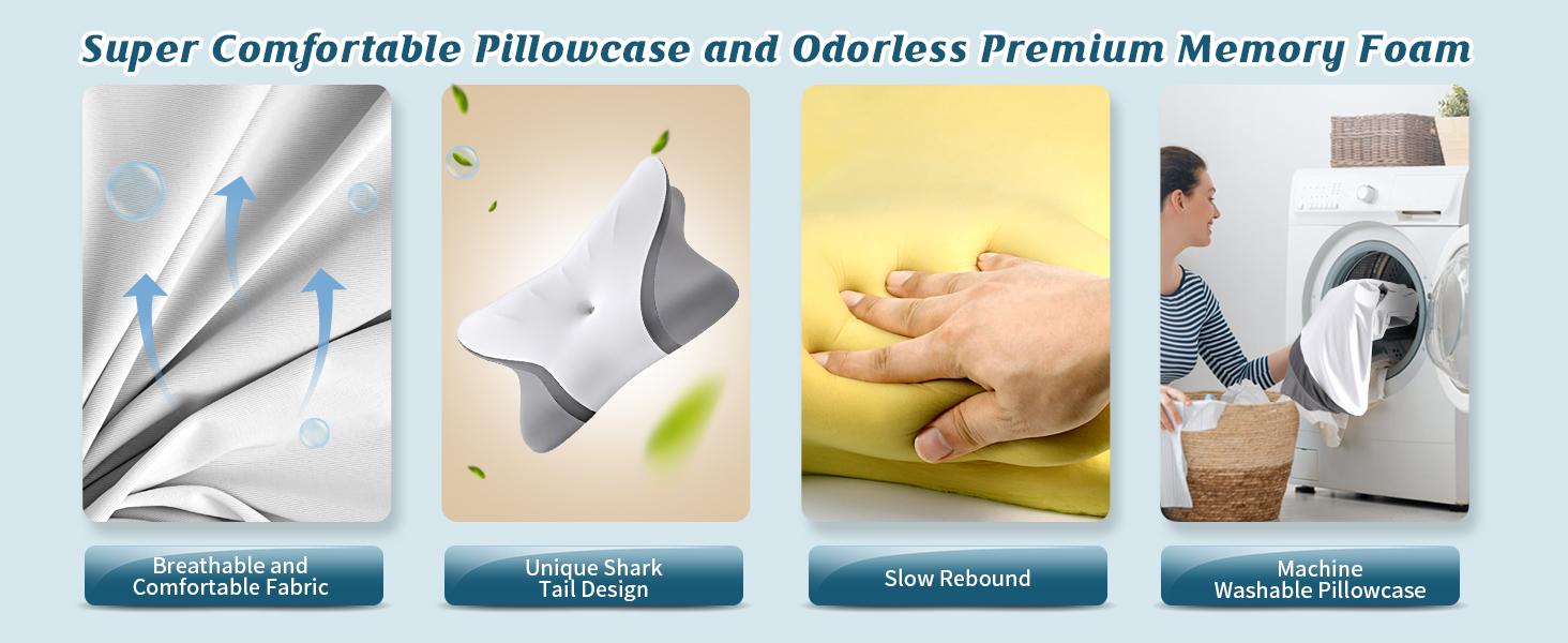 Cervical Neck Pillow for Pain Relief, Bed Pillows for Sleeping, Ergonomic Cooling Pillow, Orthopedic Contour Pillow for Side Back Stomach Sleepers,Neck Support Memory Foam Pillows with Pillow Covers