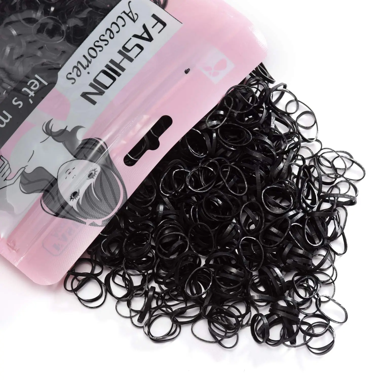 1000-Pack Black Rubber Hair Ties for Girls, Mini Size Elastic Round Bands with a Non-Slip, No-Damage Hold for Ponytails and Braids, Girl, Hair Braiding