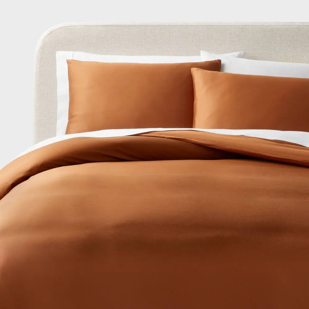 King TENCEL Duvet Cover and Sham Set Copper - Threshold: Cooling Satin Lyocell OEKO-TEX Certified Zippered