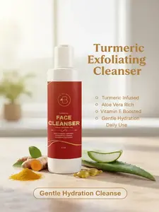 Blisfullskin Turmeric Exfoliating Face Cleanser with Aloe Vera & Vitamin E – Gentle Hydrating Daily Cleanser