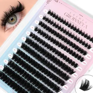 GROINNEYA 12 Rows Plush Soft Cluster Lashes D Crul Volume False Eyelash Clusters Natural Cross Lashes Clusters Thick Dramatic Individual Lashes Mixed Length Lashes Easy To DIY, Fluffy Eyelashes Cluster, Perfect For Daily And Date Makeup