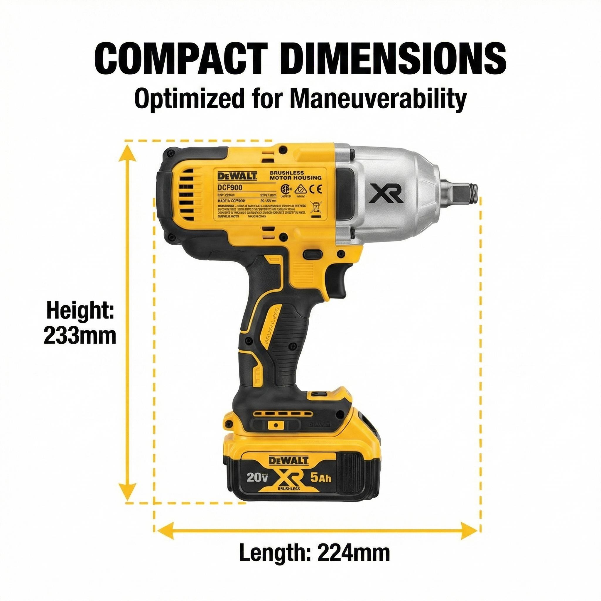 Dewalt DCF900NT Electric Impact Wrench With Battery Charger And TSTAK Case For Mechanical Work Tool With 20V Power And LED Light