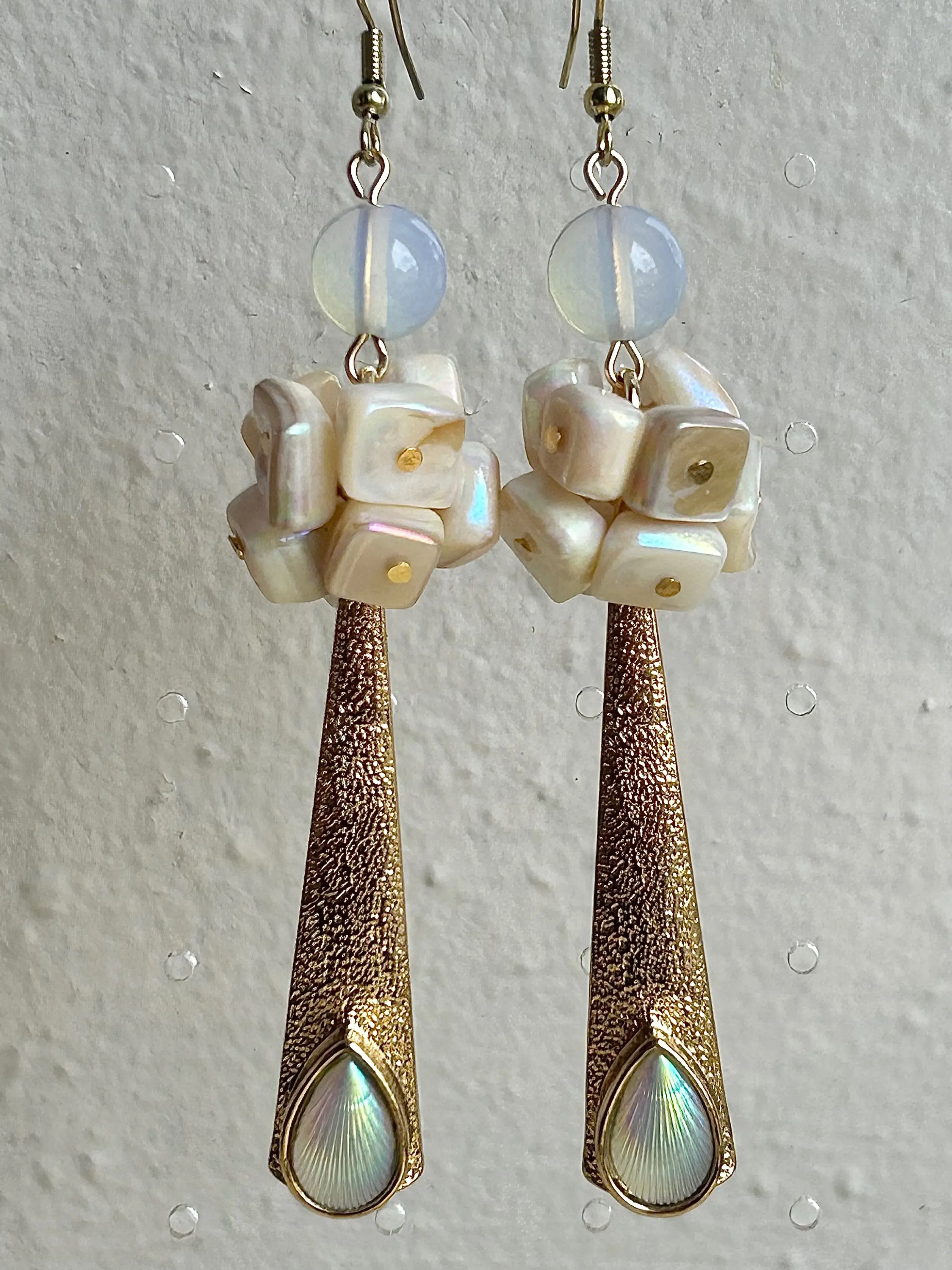 Prismatic Shell Earrings - Funky Jewelry, Handmade Indie Dangle, Artisan Accessory, Unusual Boho Hippie Aesthetic, Unique Fashion Gift