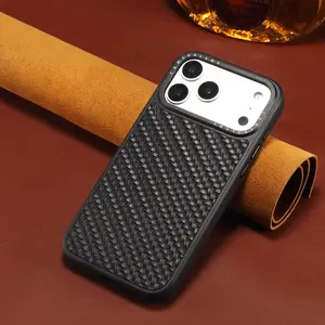 Woven Texture Leather Case for iPhone 17 Pro Max 16 15 Magnetic Wireless Charging AI Button Camera Lens Protection Phone Cover