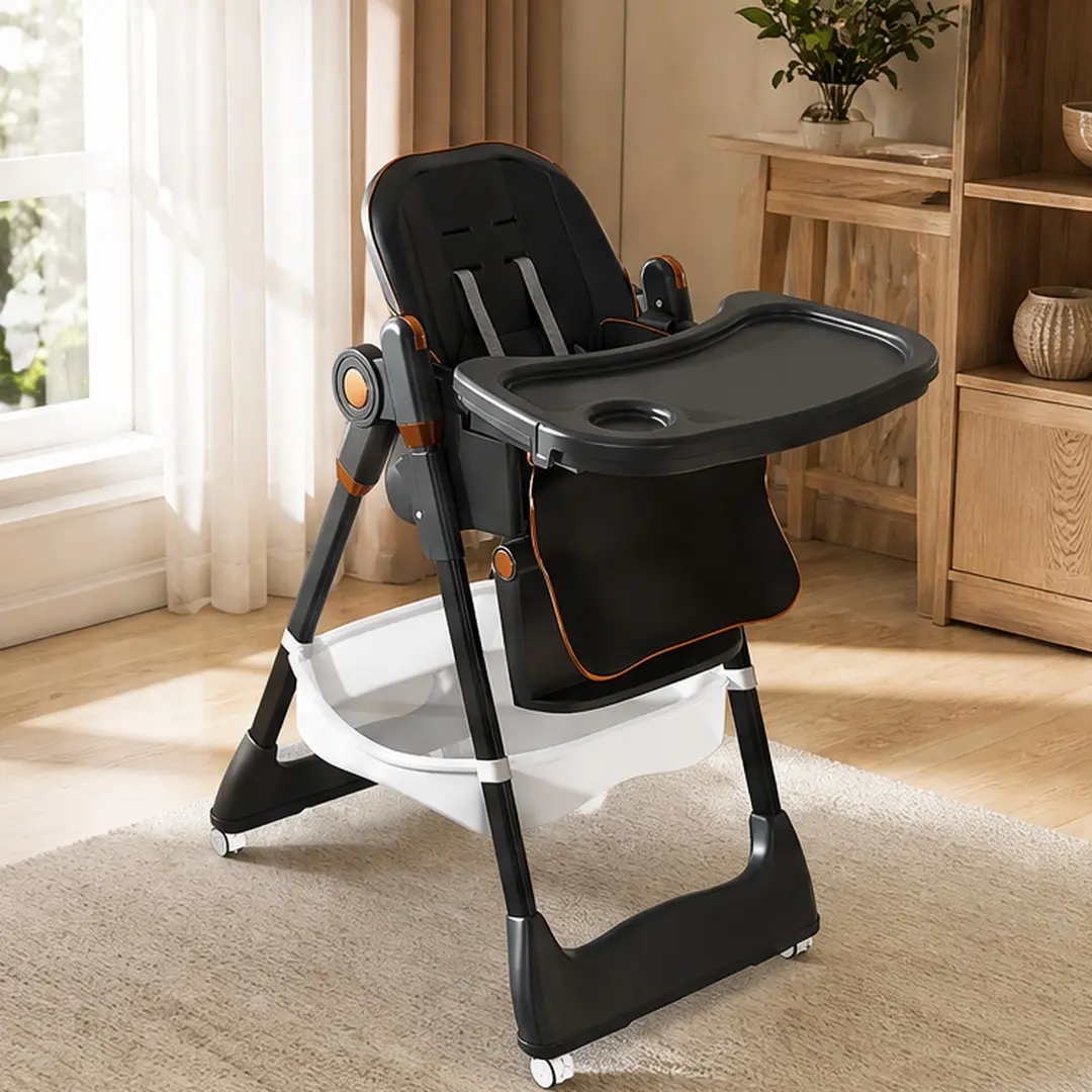 Adjustable Kids-Safe Dining Chair for 0-6 Years, Portable Infant Feeding Seat with Safety Belt, Silent Lockable Wheels, Easy-Clean PU Leather Cushion, Polypropylene Material, Multiple Color Options (Black), Kids-Safe Dining Chairs