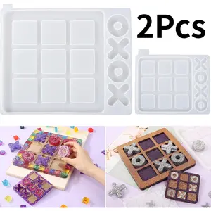 2Pcs Large Tic Tac Toe Resin Mold 8.4x9.8 / 4x5inch Tic Tac Toe Molds for Resin Casting, Large Epoxy Resin Silicone Molds for DIY Tabletop Board Game,Travel Game