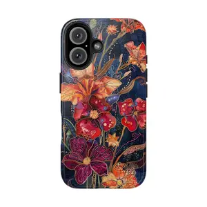 Dark Whimsical Flower Phone Case for IP 17 16 15 14 13 12 11 Pro Max XR Xs 6 7 8 Plus SE, Aesthetic Goth & Cottagecore Case, Shockproof Heavy Duty Protective Cover, Unique Whimsical Dark Floral  Tough Case, Goth Cottagec Compatible with Samsung Galaxy S25