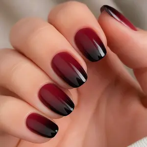 Goth Glam Semi Cured Gel Nail Strips 20+6 Individual Trial Strips | Red Black Ombre | Includes 6 Extra Strips to Try | 5-Min UV Cure | OAUEE