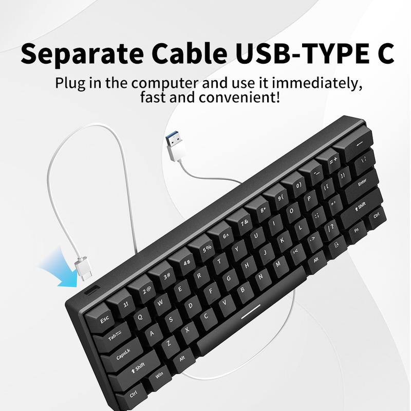 ZIFRIEND H61K Portable 60% Mechanical Gaming Keyboard, Mixed Lighting Compact 61 Keys Wired Office Keyboard with Mechanical Switch for Windows Laptop PC Mac,Hot Swappable,Blue / Red Switch