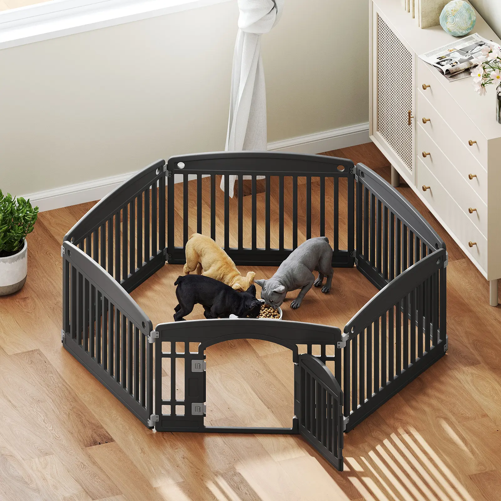 Adjustable Pet Playpen with Anti-Slip Suction Cups, Plastic Exercise Pen for Indoor and Outdoor Use