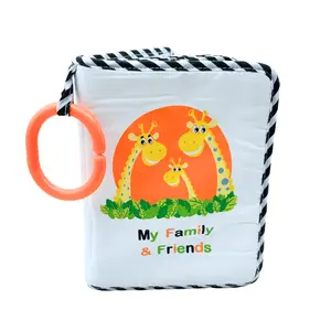 Genius Babies Baby's First Photo Album Giraffe Family Soft Fabric Cover Holds 15 Photos Baby Safe Mirror Easy to Clean Portable Personalized Gift for New Parents