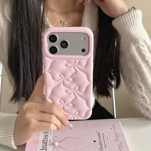 3D Bow Soft Silicone Phone Case For iPhone 17 16 15 14 13 Pro Max – Shock-Absorbing Back Cover with Bow Design Protective