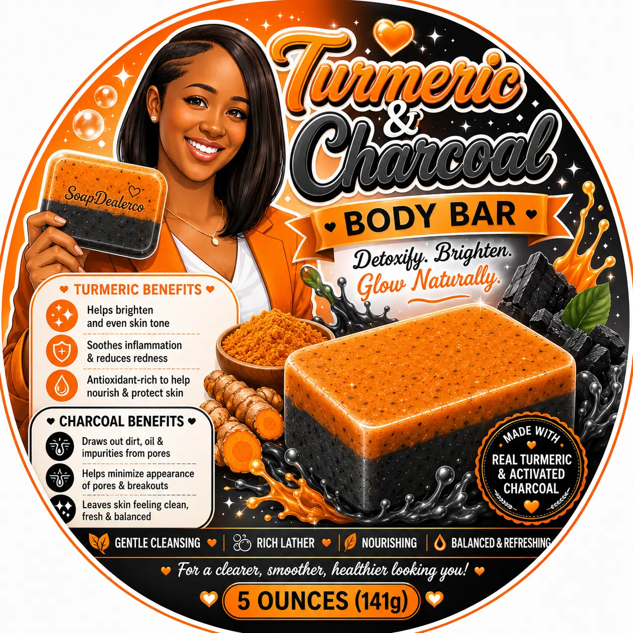 🧼✨ Turmeric & Charcoal Soap Bar