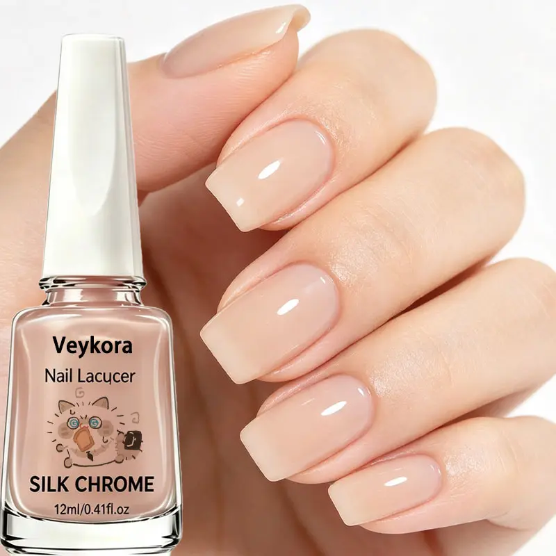 Elegant Milky Nude Nail Varnish, Silk Chrome Jelly Glossy Nail Lacquer, Perfect for Work, Wedding & Casual Daily Nails