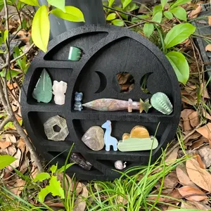 Crystal Wooden Shelf, Moon Crystal Display Shelf, Floating Shelf Design, Perfect for Home Decor & Gifts, Unique Crescent Moon Shape