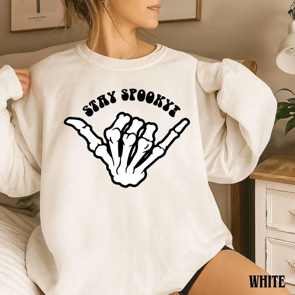 Skeleton Hand Stay Spooky Sweatshirt, Retro Halloween Crewneck, Gothic Skull Graphic Sweater, Autumn Fall Gift
