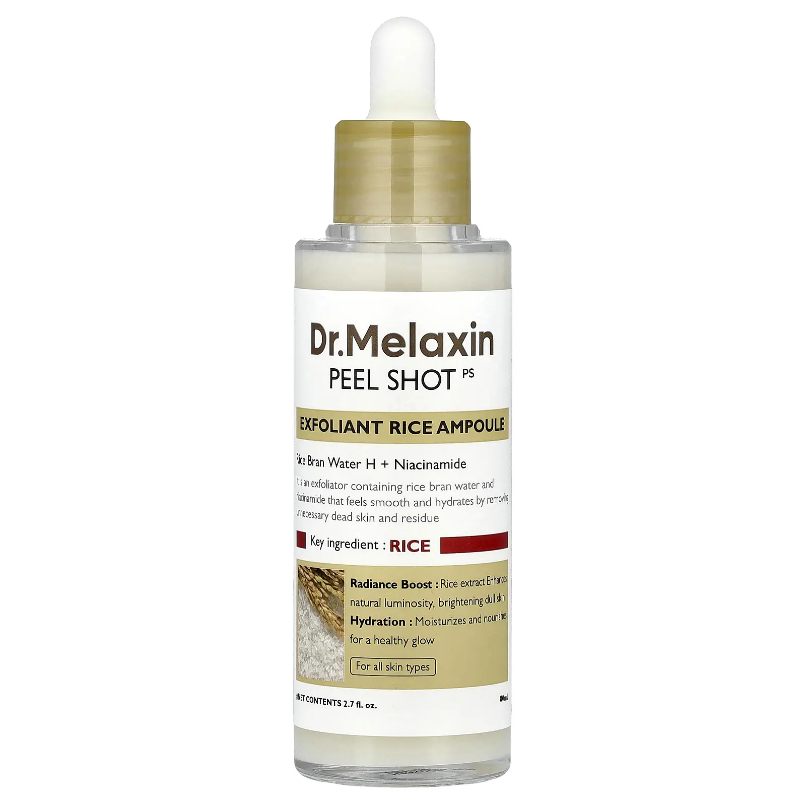 Dr.Melaxin Peel Shot, Exfoliant Rice Ampoule, For All Skin Types, 2.7 fl oz (80 ml)