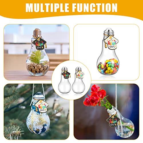 36/48 Pcs Graduation Cap Candy Jars, Graduation Gifts Class of 2026 Plastic Light Bulb Jars with Graduation Cards, Bear Candy Jar with Graduation Cap with Tassel Grad Container Drinking Cups Fillable Drink Graduation Decoration Treat Grad Party Supplies