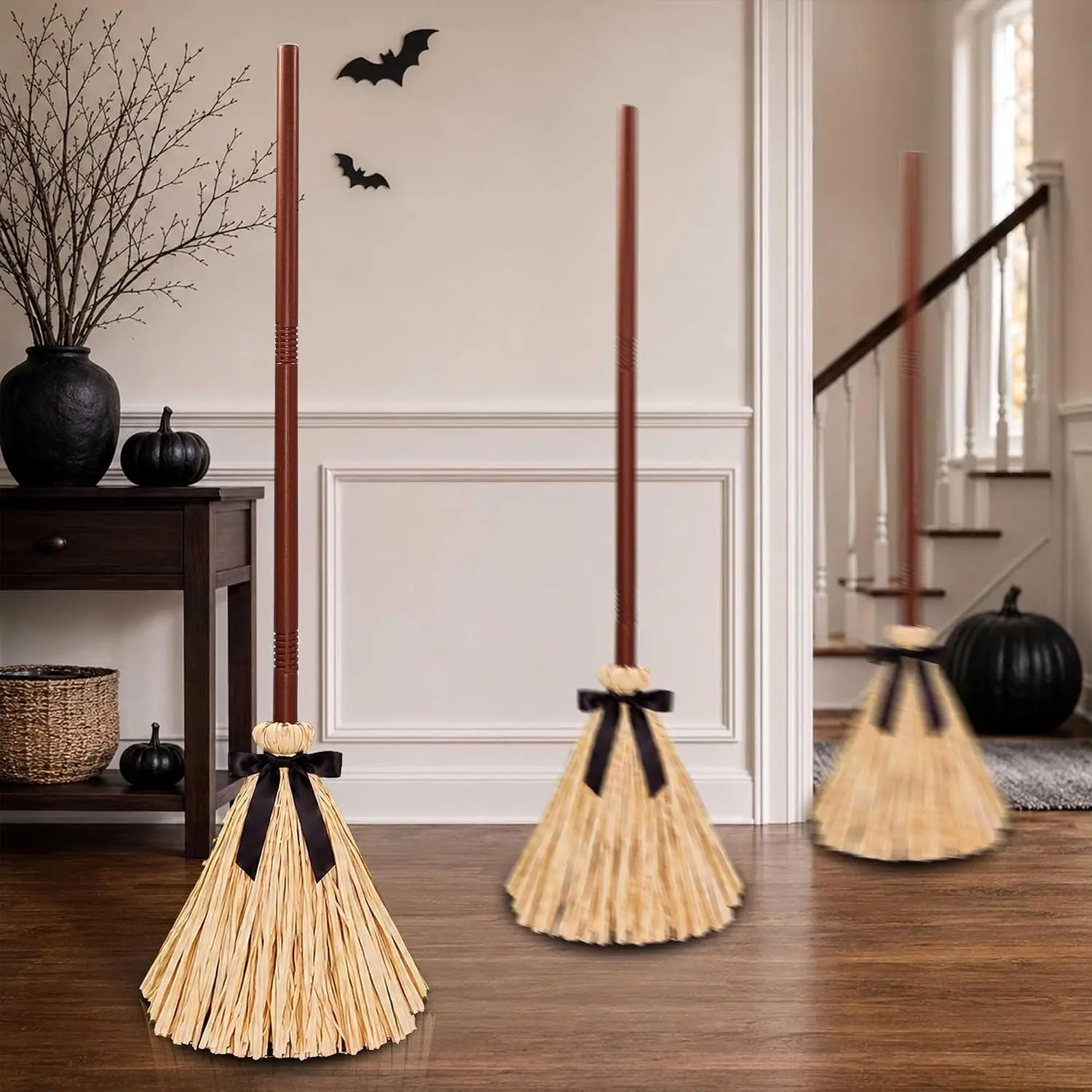Halloween Decorations Indoor/Outdoor 37" Animated Floating Witch Broom with Sound Spooky Halloween Party Decor Haunted Dancing Magic Broom for Home Front Door Porch