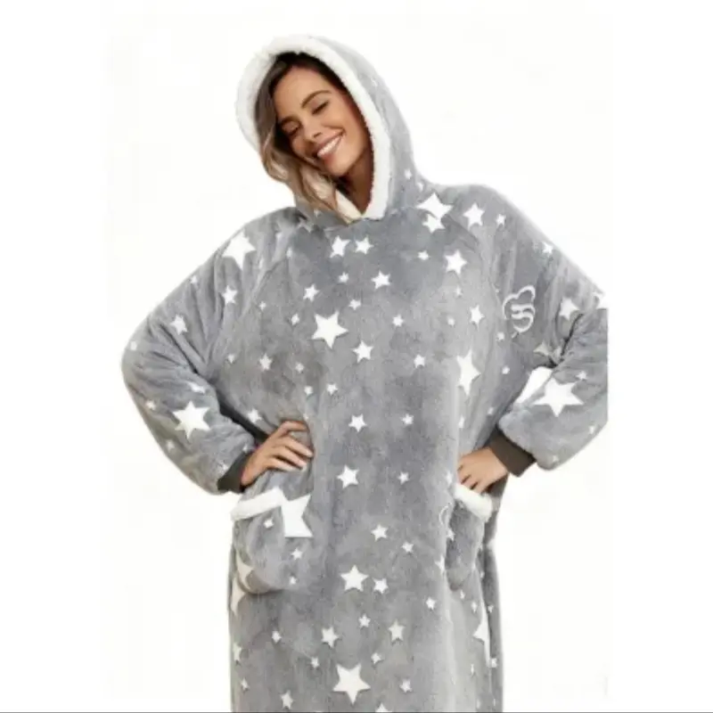 GlowStar Oversized Wearable Blanket Hoodie – Glow in the Dark Sherpa Fleece