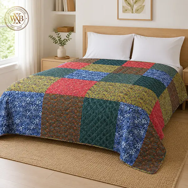 100% Cotton Bohemian Floral Print Bedspread, 92x96 Inches Lightweight All-Season Coverlet, Machine Washable Patchwork Bedding (No Shams)