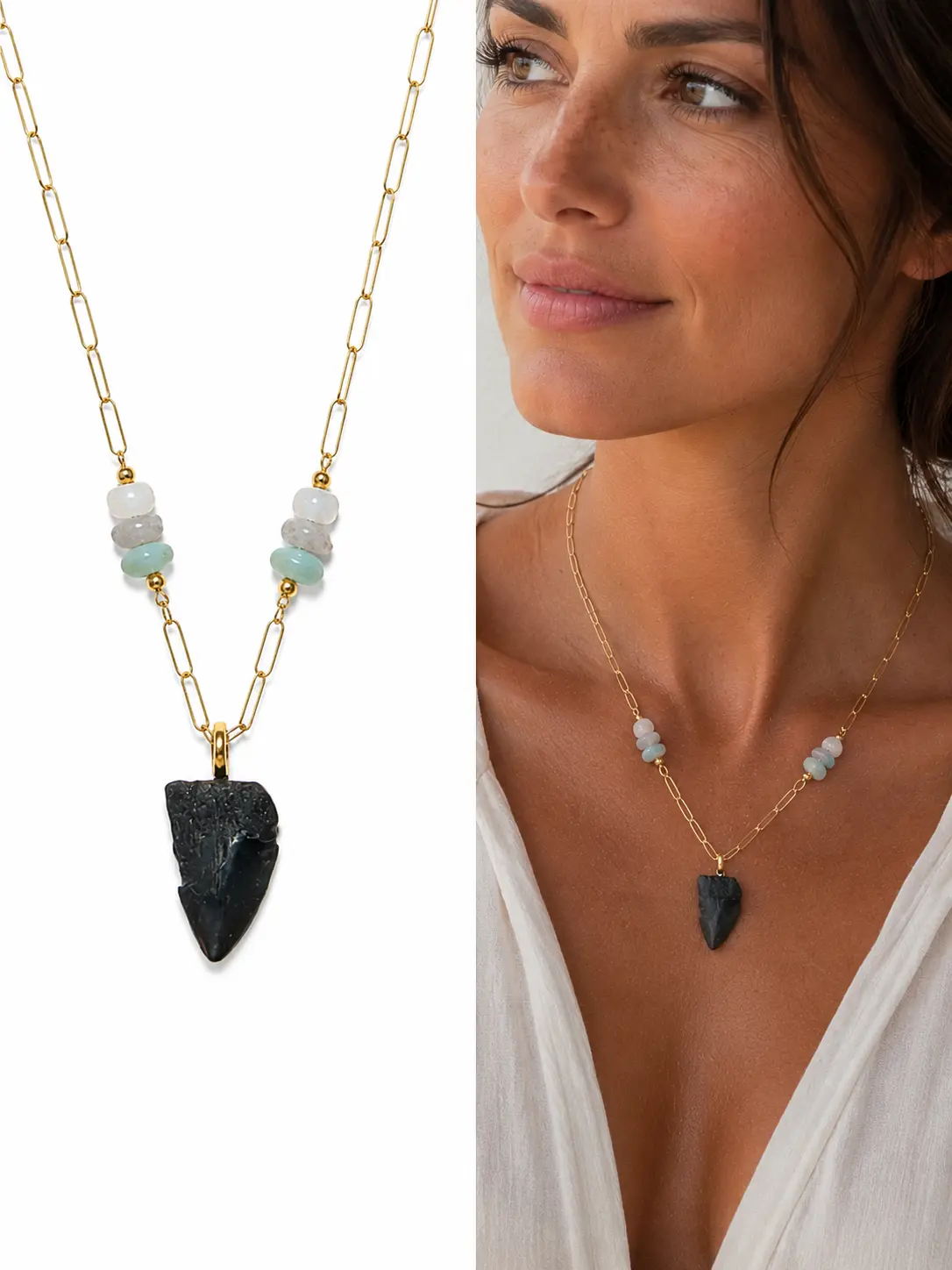 Beautifully Broken  Hastalis Fossil Shark Tooth & Morganite Necklace