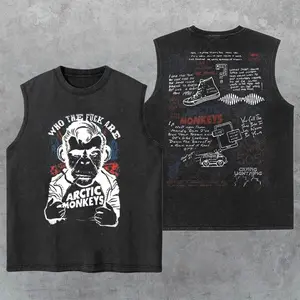 Arctic Monkeys Washed Tank Top, Retro Rock Band Appreal, Gym Essential, Vintage Casual Crewneck Short Sleeves Menswear T-shirts Classic Cotton Fabric Streetwear
