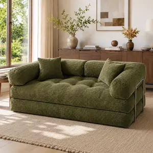 5-in-1 Convertible Corduroy 2-Seater Sofa Bed Furniture - 80.7-in Foldable Floor Couch Modular Sleeper Loveseat, Fully Assembled Cloud Comfort, Narrow Doorway-Friendly, Ideal for Small Living Rooms, 2-Seater Sofa Sets