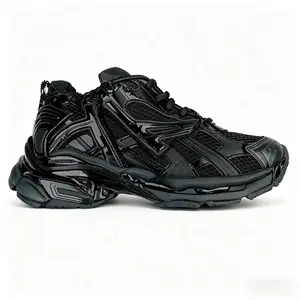 All Black Chunky Dad Sneakers for Men Women, Retro Techwear Streetwear Shoes, Breathable Mesh Non-slip Casual Athletic Trainers for Gym, Outdoor & Daily Wear Do not buy if you mind vintage distressing