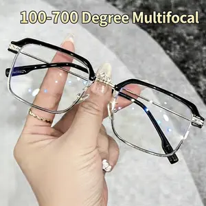 Frameless HD Progressive Glasses 100-700 Degree Multifocal Blue Light Filter Anti-fatigue Adjustable Nose Pads Ergonomic Design for Men & Women Daily Use