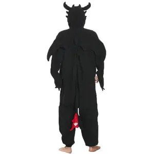 Black Dragon Adult Men's Fleece Thickened Cartoon Animal Body Suit Pajamas - Autumn & Winter Warm Sleepwear, Bat Sleeve Hooded - For Men - Suitable for Halloween, Christmas Parties & Cozy Nights - Perfect Gift for Fun-Loving Adults