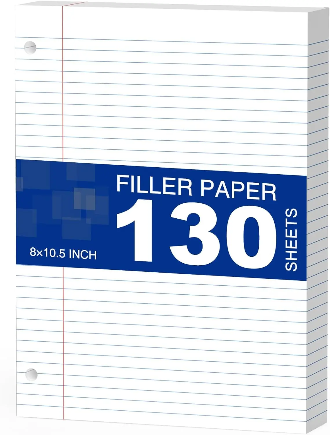 Loose-Leaf Filler Binder Ring Paper for Students, 8"x10.5" College Rule 3-Hole Punched, 130 Non-Customized Sheets, Bright Smooth White Surface, High-Quality Paper Construction, Acid-Free & Recyclable, Minimizes Ink Bleed-Through, Durable, College School S