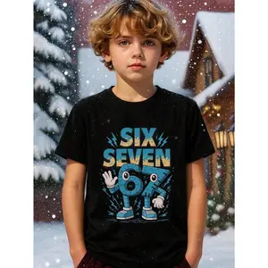 Kids 67 Meme Hand Sign Robot Number Characters In Mecha with Blue Lightning Bolts Funny 100% Cotton Graphic Tees, Six Seven Christmas Boys Fall Clothing, 67 Christmas Shirt, Perfect Gift For Thanksgiving Christmas & Game Day Party