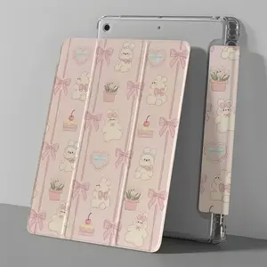 Case for iPad for Apple iPad Protective Cover Pink Bunny Suitable for iPad 9 Protection Sleeve 2021 Side Sticker Stand Tablet Shell iPhone 10.2 Inch Cartoon Air5 with Pencil Slot12.9 Transparent Shockproof Pro11/Air4th /air 5th 10.9-inch 7/ 8./9. Gen. iPa
