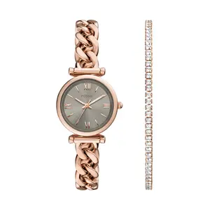 Fossil Women's Carlie Mini Three-Hand, Rose Gold-Tone Stainless Steel Watch and Bracelet Set