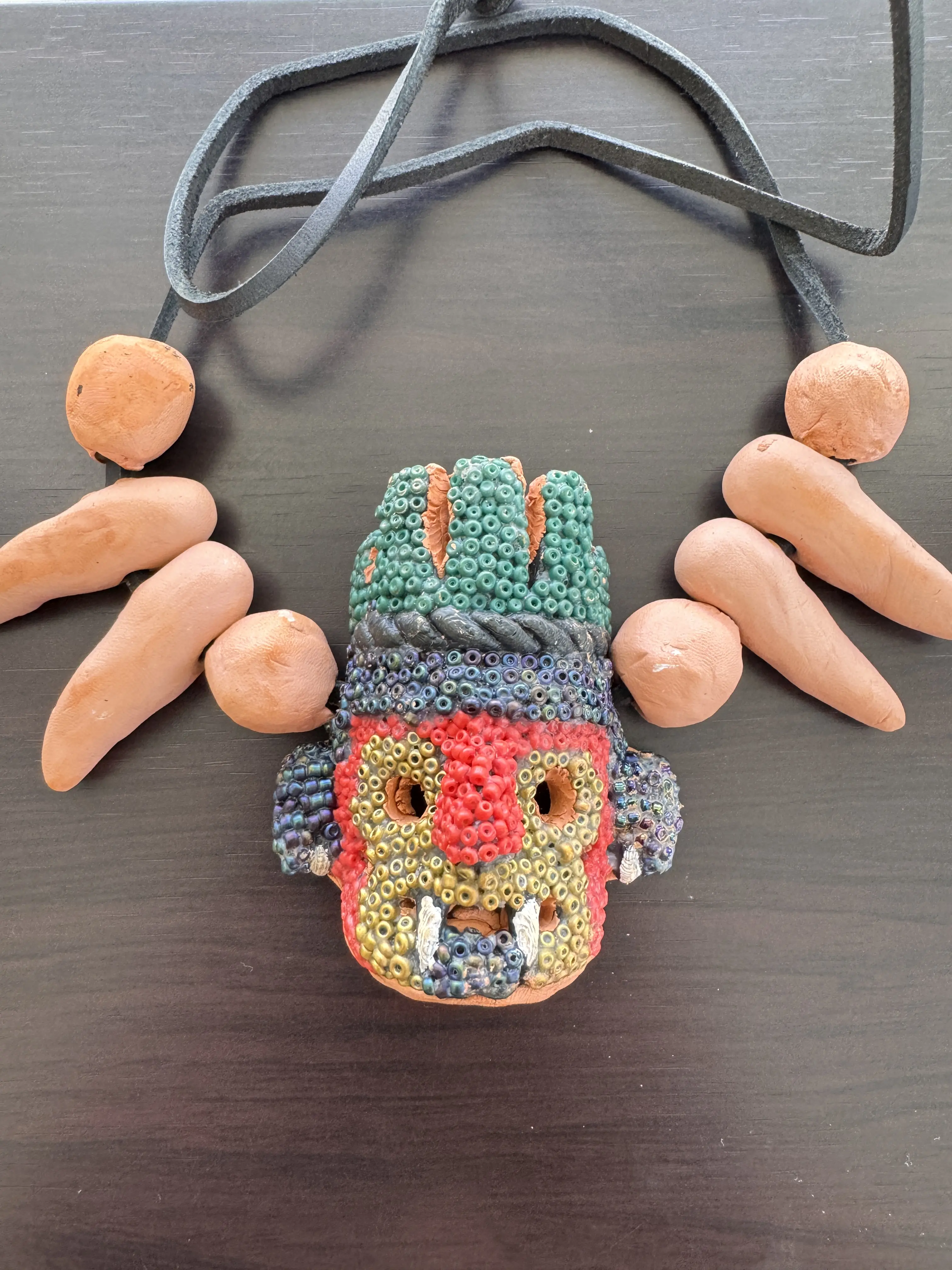 men jewelry Aztec Tlaloc Necklace – Men's Tribal Jewelry | Handmade Terracotta & Huichol Beaded Pendant