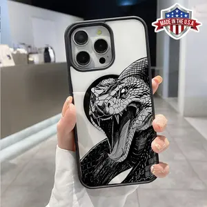 Magnetic Phone Case for iPhone 16 Pro Max 15 Plus 14 13 12 11 XR XS Vicious Python Pattern Non-Yellowing Shockproof Soft Silicone Transparent Acrylic Cover Supports Wireless Charging.