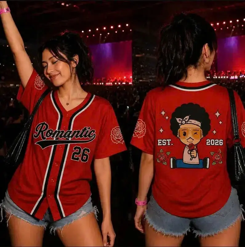 2026Romantic Rose Concert Baseball Jersey, Custom Name Number Music Fan Button-Down Shirt, Festival Outfit