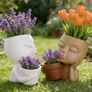 Creative Face Portrait Planter, Resin Artistic Personage Flower Pot, Balcony Courtyard Plant Decorative Ornament, Unique Garden Accessory, Outdoor Planters