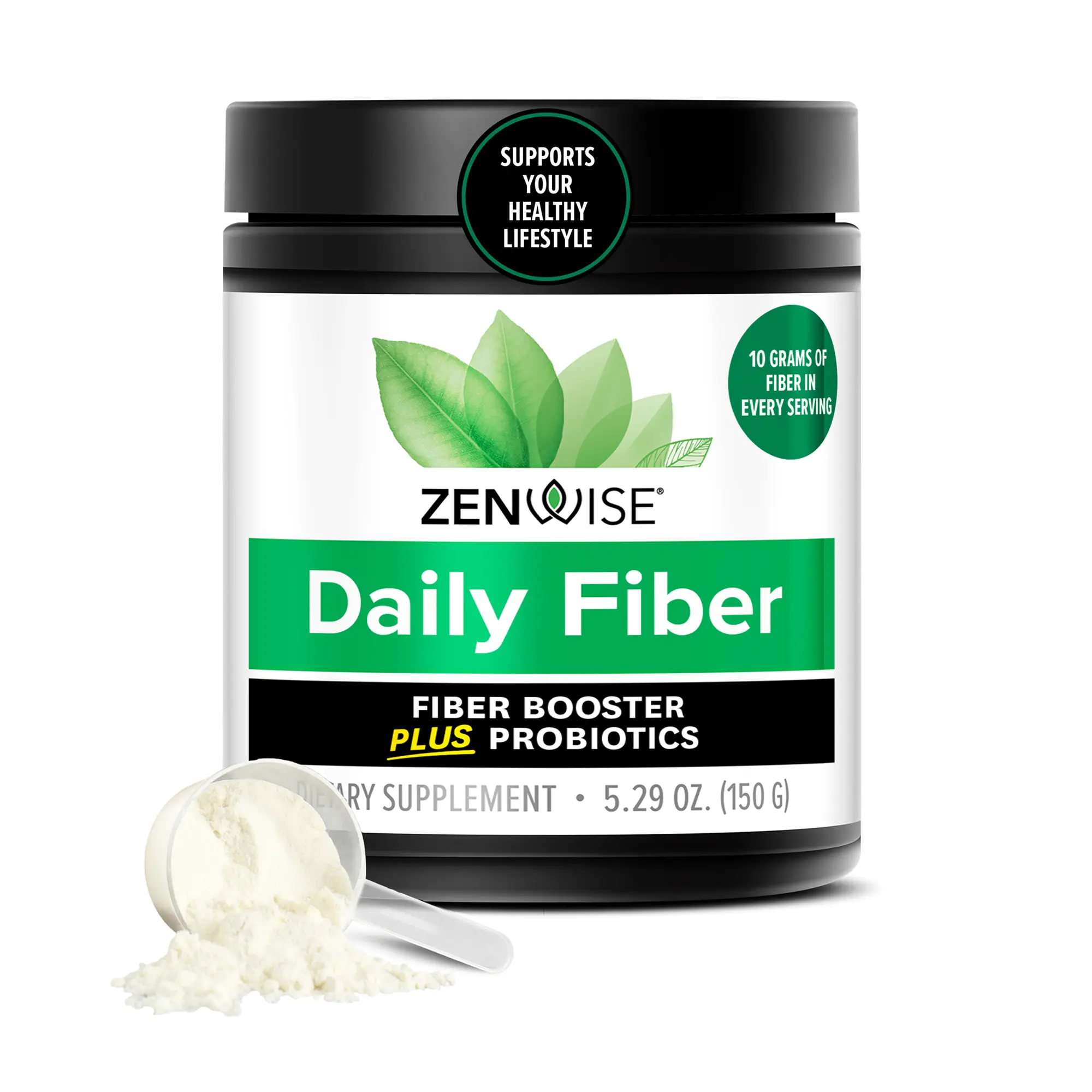 Zenwise Daily Fiber Plus Probiotics - Gut Health, Digestive Support & Lifestyle Balance - 10g Fiber per Serving - Tasteless Powder for Easy Mixing - 5.29 oz