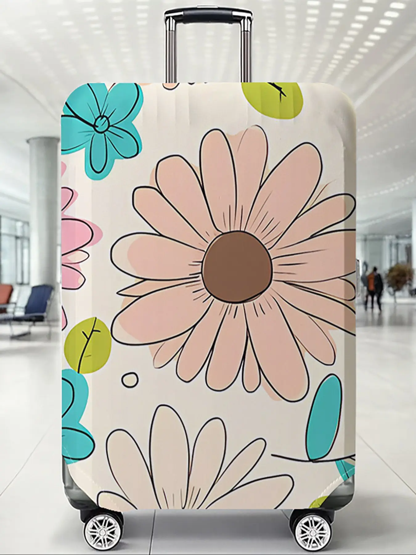 Cartoon Floral Print Elastic Luggage Protective Cover, Casual Style Dustproof Travel Accessory, Polyester Material, All Seasons Protection, Durable Protection, Luggage Accessories